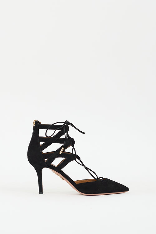 Aquazzura Black Suede Belgravia Lace Up Pump