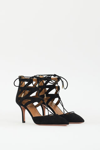 Aquazzura Black Suede Belgravia Lace Up Pump