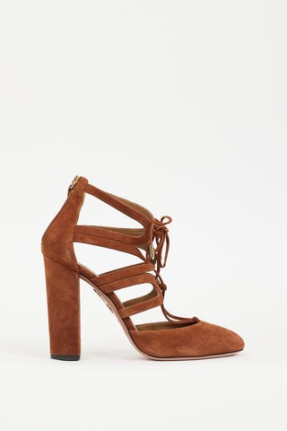 Aquazzura Brown Suede Caged Holli Heel