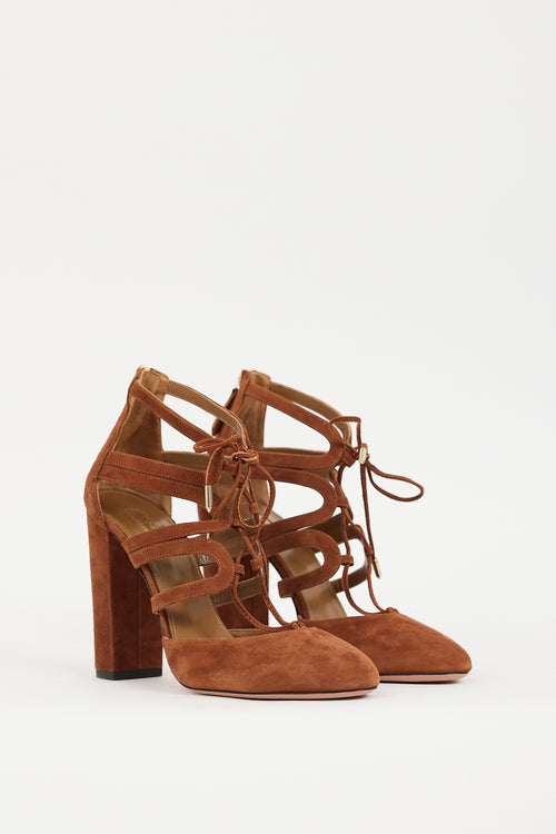 Aquazzura Brown Suede Caged Holli Heel