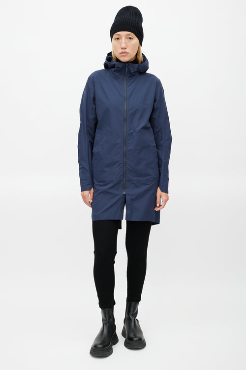 Arc
teryx Veilance Navy Nylon Hooded Coat