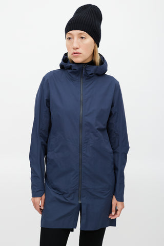 Arc
teryx Veilance Navy Nylon Hooded Coat