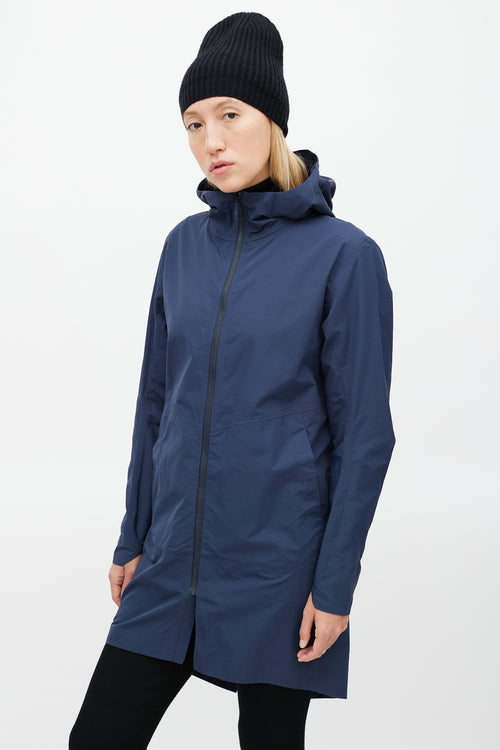 Arc
teryx Veilance Navy Nylon Hooded Coat