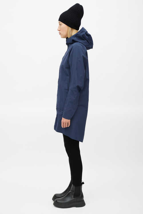 Arc
teryx Veilance Navy Nylon Hooded Coat