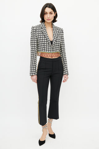 Area Multicolor Houndstooth Diamante Tassel Blazer