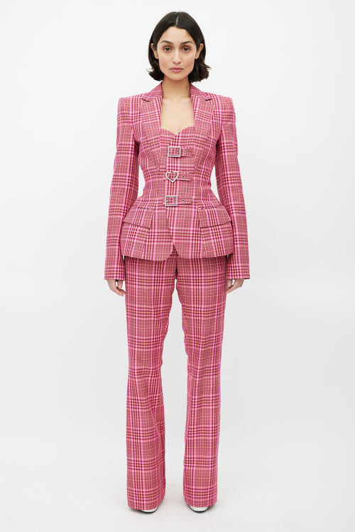 Area Pink 
Multicolour Rhinestone Plaid Suit