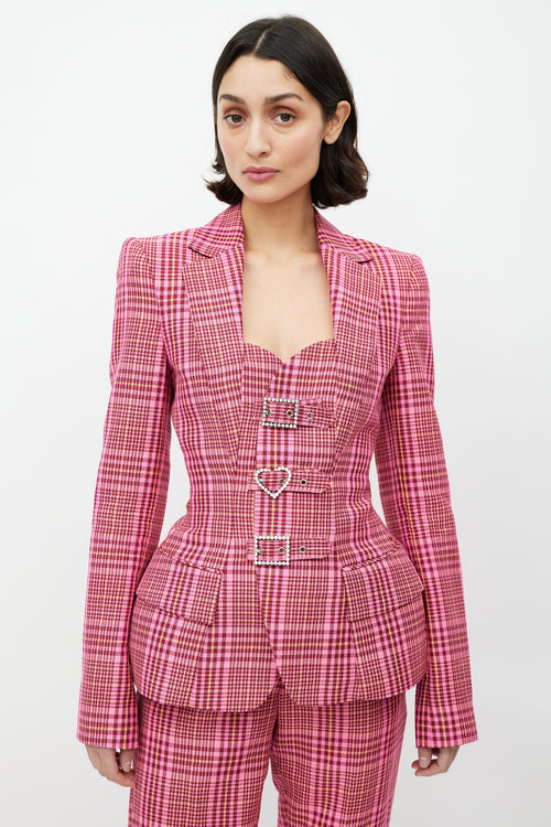 Area Pink 
Multicolour Rhinestone Plaid Suit