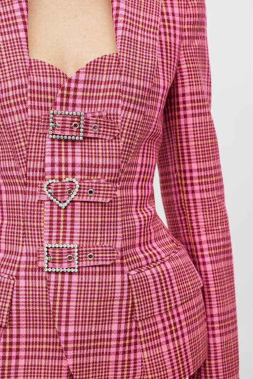 Area Pink 
Multicolour Rhinestone Plaid Suit