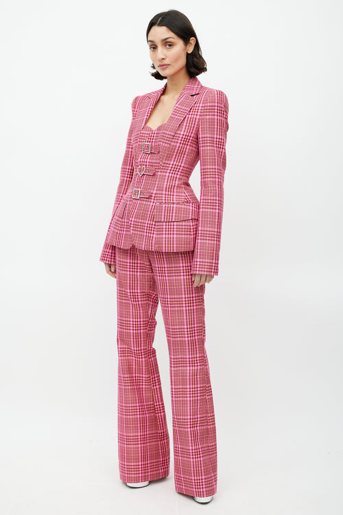 Area Pink 
Multicolour Rhinestone Plaid Suit