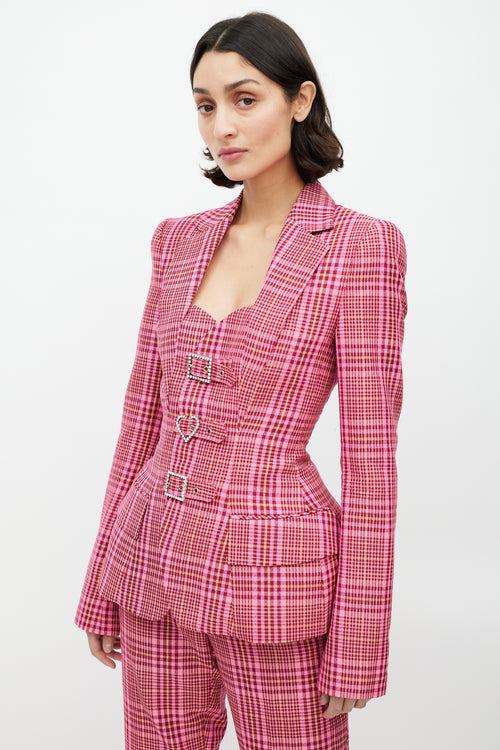 Area Pink 
Multicolour Rhinestone Plaid Suit