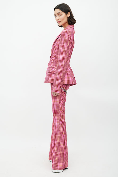 Area Pink 
Multicolour Rhinestone Plaid Suit