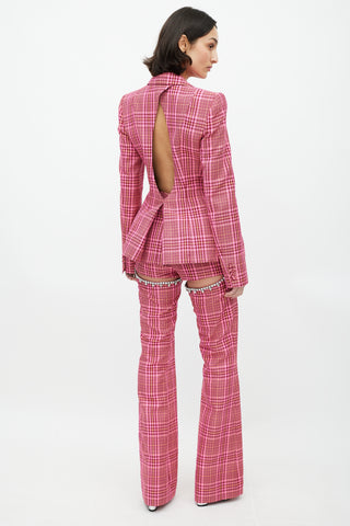 Area Pink 
Multicolour Rhinestone Plaid Suit