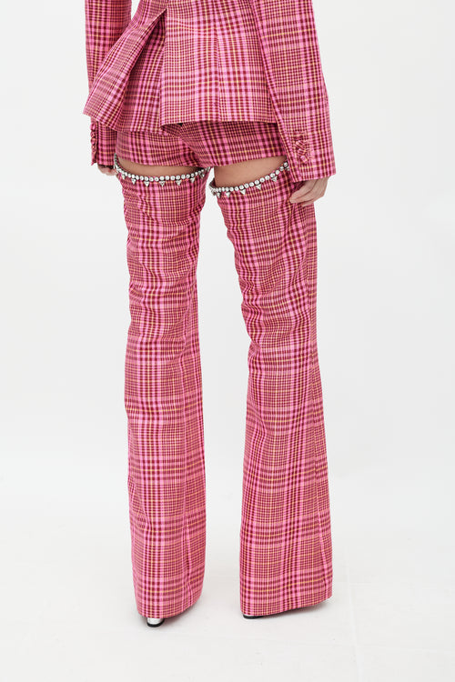 Area Pink 
Multicolour Rhinestone Plaid Suit