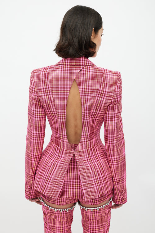 Area Pink 
Multicolour Rhinestone Plaid Suit