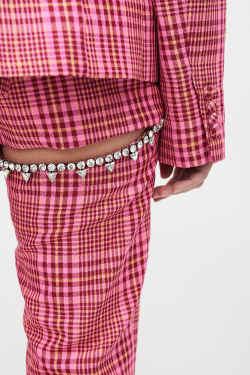 Area Pink 
Multicolour Rhinestone Plaid Suit