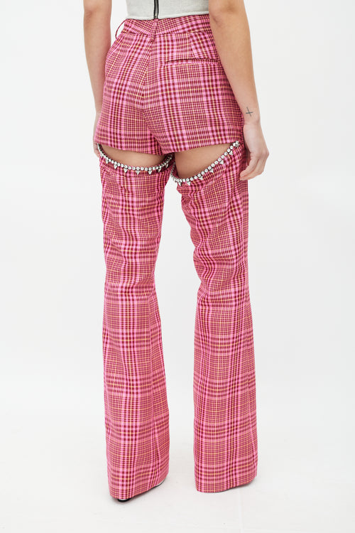 Area Pink 
Multicolour Rhinestone Plaid Suit