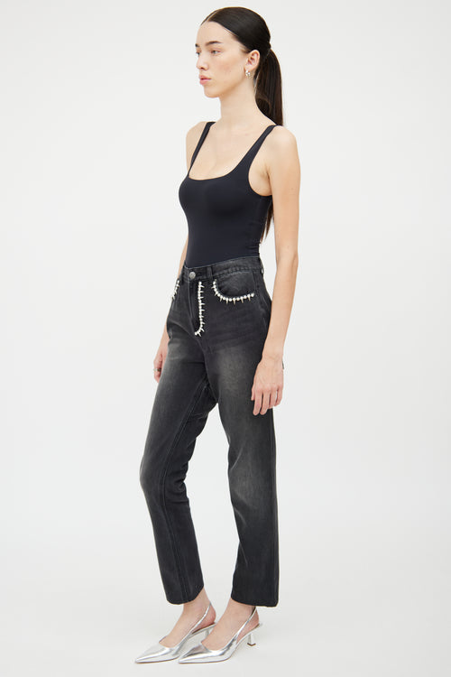 Area Black Rhinestone Spike Cut Out Panel Jeans