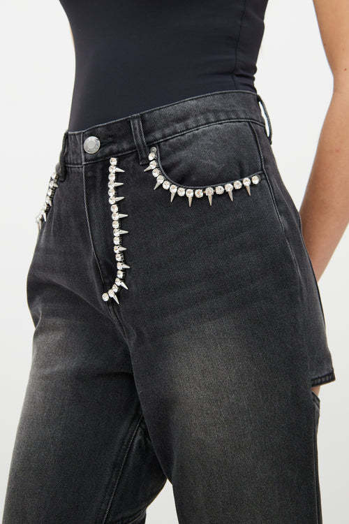 Area Black Rhinestone Spike Cut Out Panel Jeans