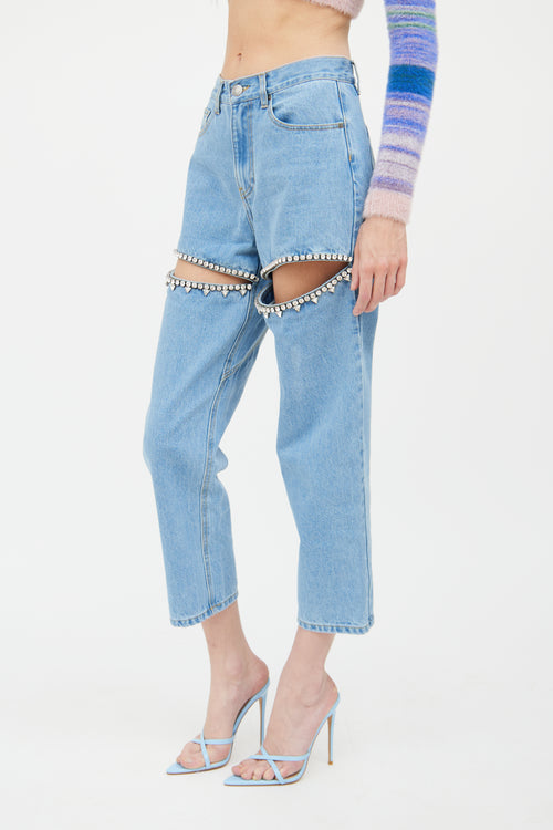 Area Blue Rhinestone Cut Out Panel Jean