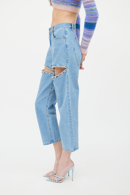 Area Blue Rhinestone Cut Out Panel Jean