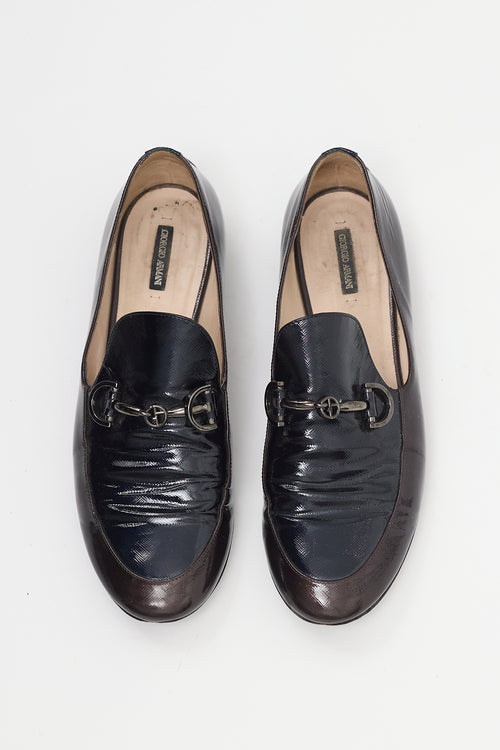 Armani Black 
Brown Patent Leather Loafer