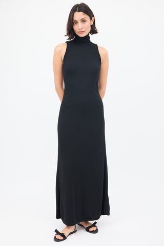 Armani Black Cutout Sleeveless Turtleneck Maxi Dress