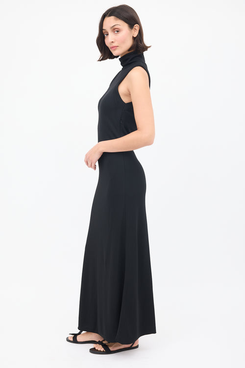 Armani Black Cutout Sleeveless Turtleneck Maxi Dress