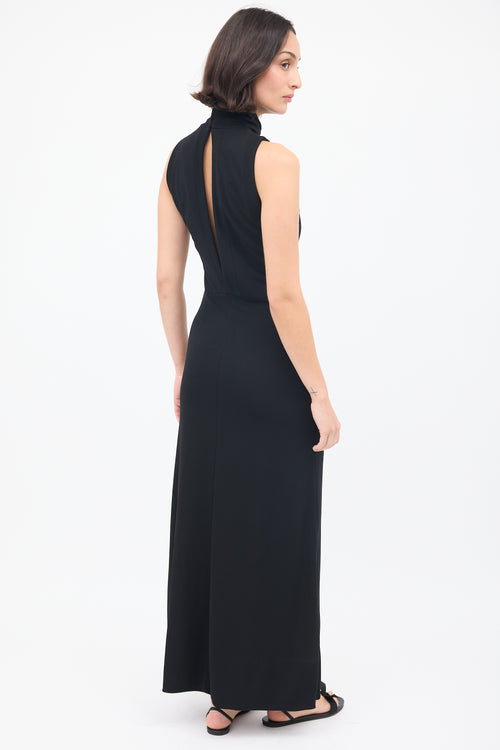 Armani Black Cutout Sleeveless Turtleneck Maxi Dress