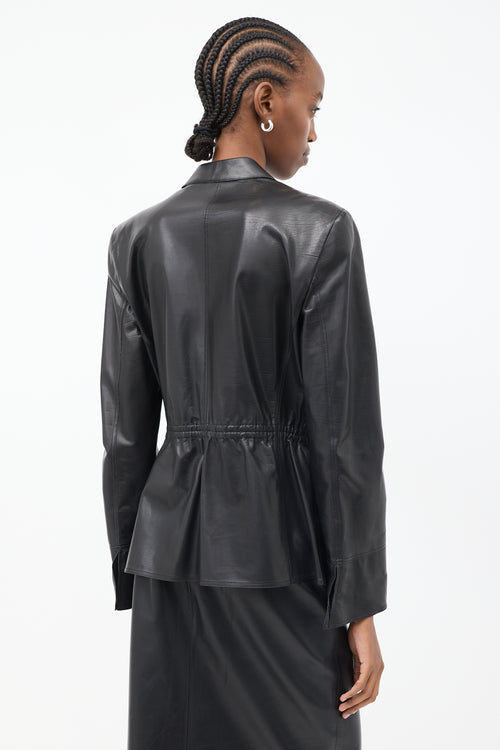 Armani Black Leather Elasticized Waist Blazer