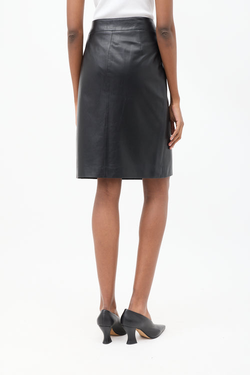 Armani Black Leather Midi Pencil Skirt