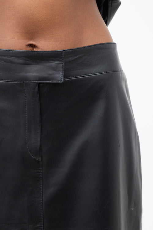 Armani Black Leather Midi Pencil Skirt