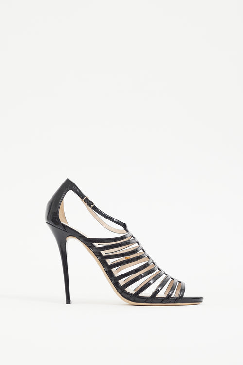 Armani Black Patent Leather Cage Heel