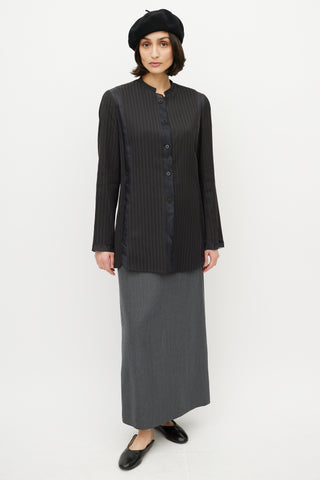 Armani Black Tonal Sheer Striped Button Up