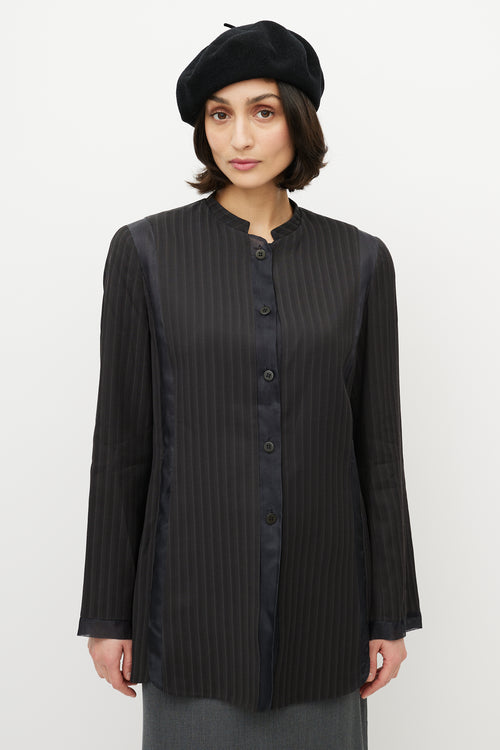 Armani Black Tonal Sheer Striped Button Up