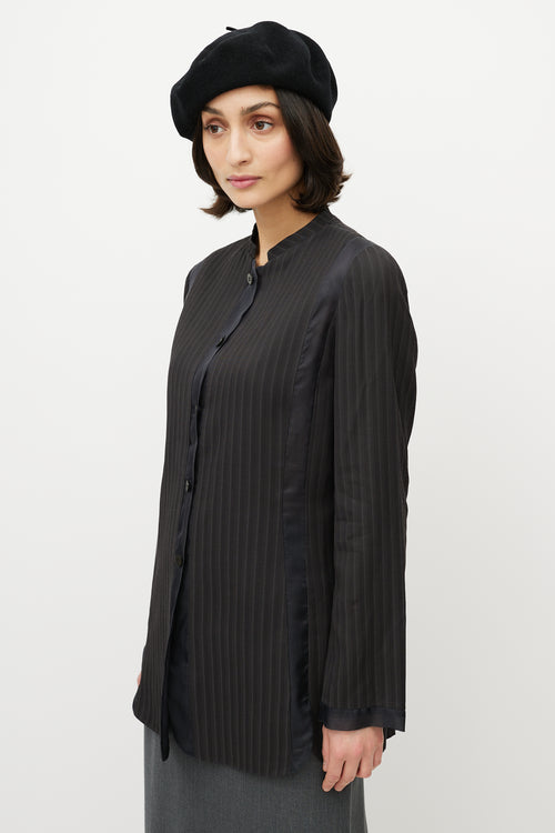 Armani Black Tonal Sheer Striped Button Up