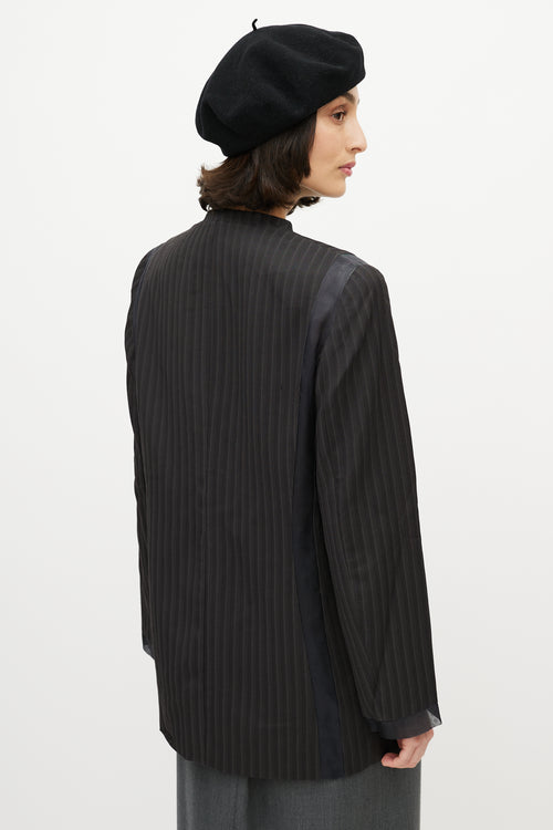 Armani Black Tonal Sheer Striped Button Up