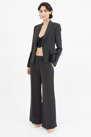 Armani Black 
White Stripe Fringe Blazer Pant Suit