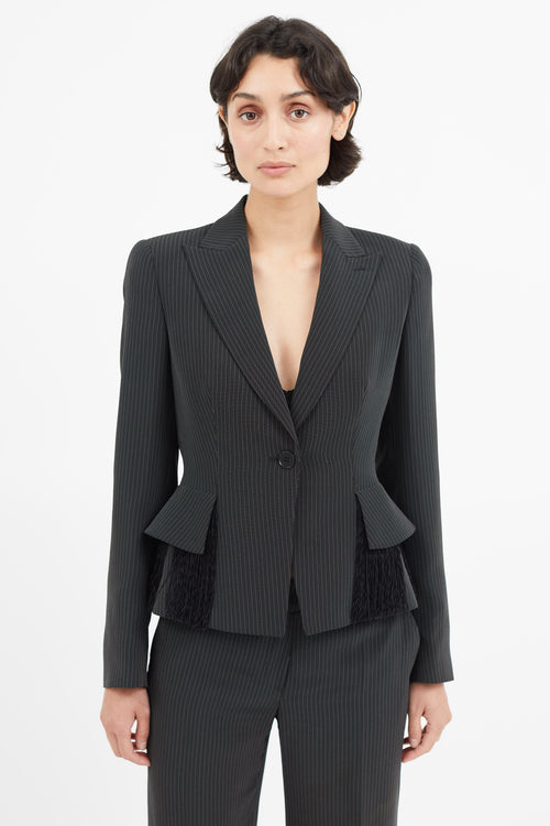 Armani Black 
White Stripe Fringe Blazer Pant Suit