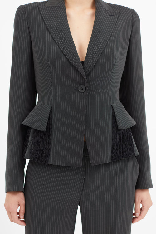 Armani Black 
White Stripe Fringe Blazer Pant Suit