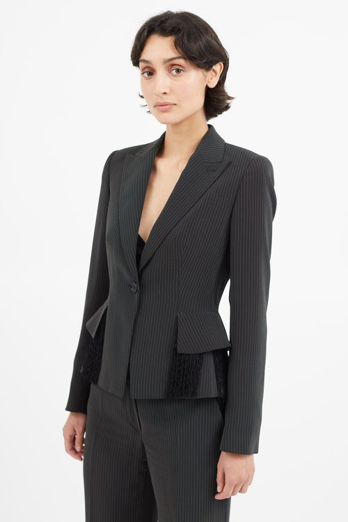 Armani Black 
White Stripe Fringe Blazer Pant Suit