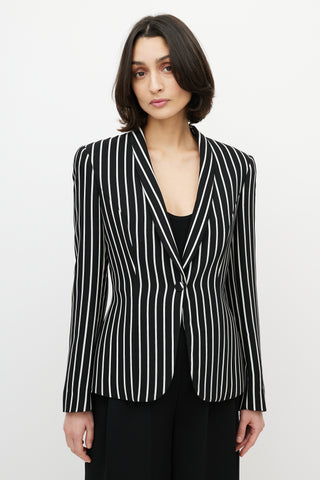 Armani Black 
White Striped One Button Blazer