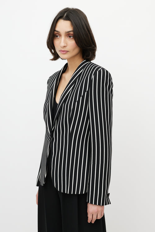 Armani Black 
White Striped One Button Blazer