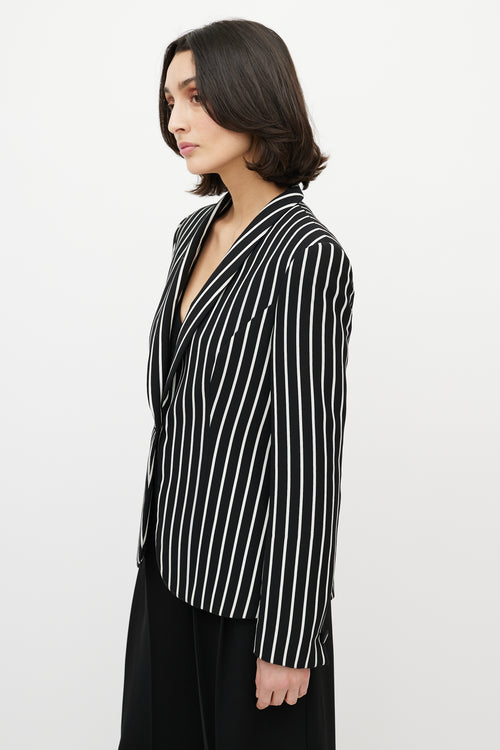 Armani Black 
White Striped One Button Blazer