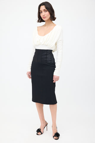 Armani Black Wool 
Silk Panelled Midi Skirt