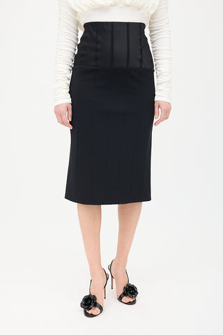 Armani Black Wool 
Silk Panelled Midi Skirt