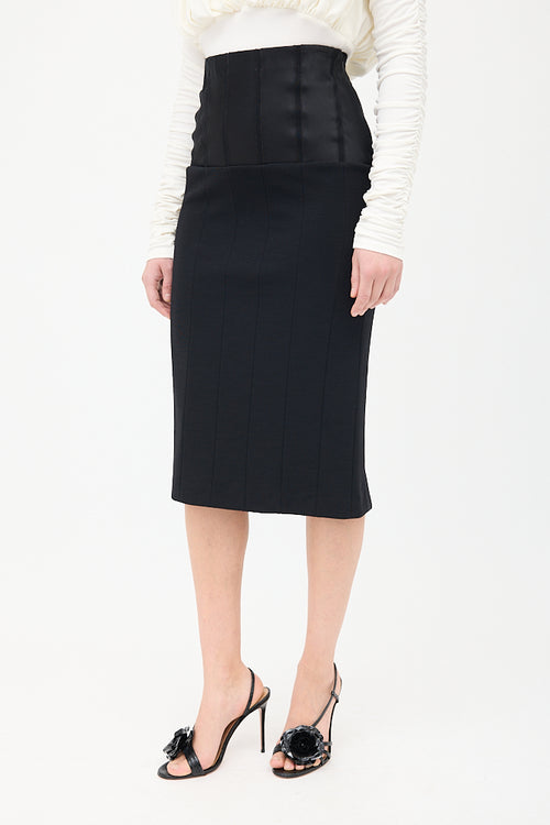 Armani Black Wool 
Silk Panelled Midi Skirt