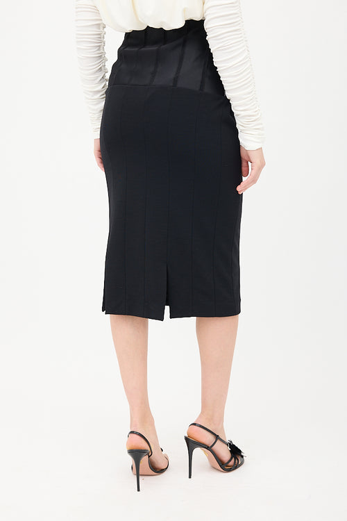 Armani Black Wool 
Silk Panelled Midi Skirt