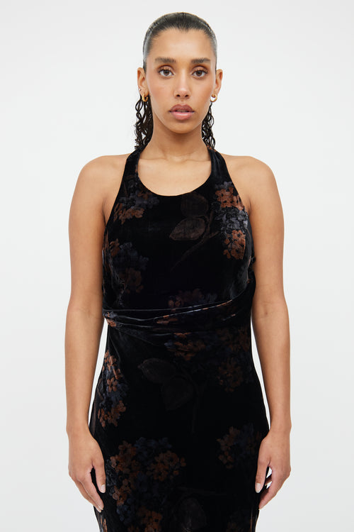 Armani Brown 
Black Velvet Midi Dress