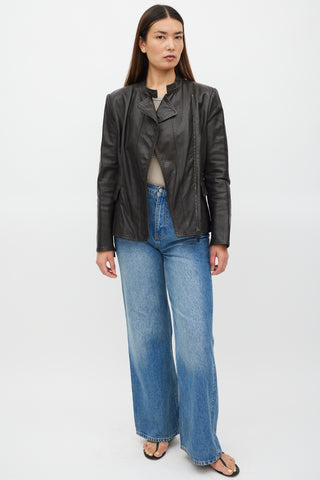 Armani Brown Leather Moto Jacket