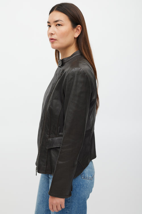 Armani Brown Leather Moto Jacket